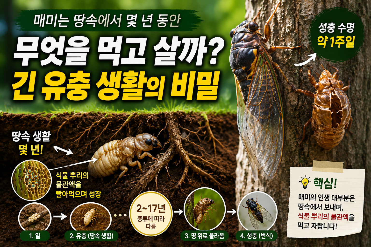 매미는 땅속에서 무엇을 먹고 살까