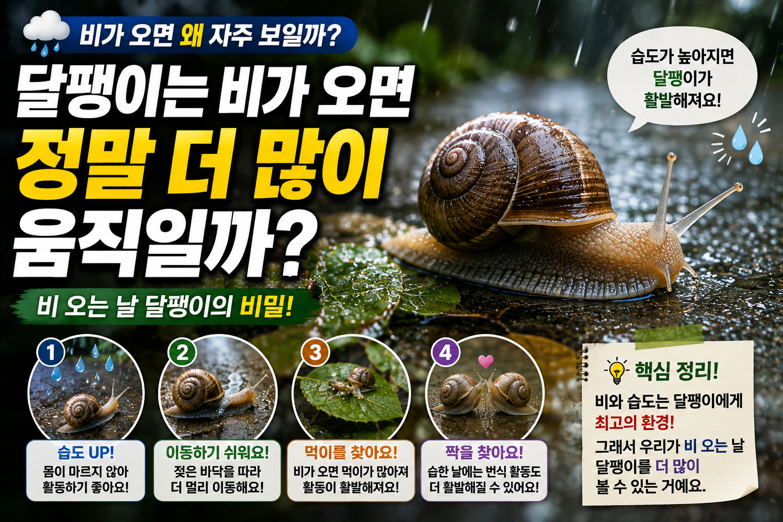 달팽이는 비가 오면 정말 더 많이 움직일까