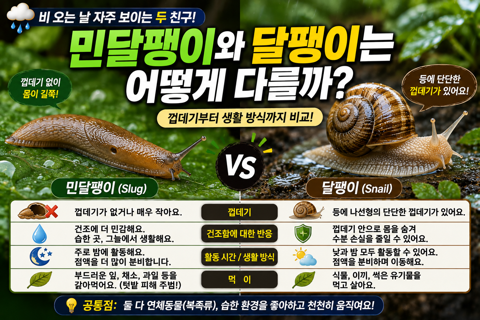 민달팽이와 달팽이는 어떻게 다를까