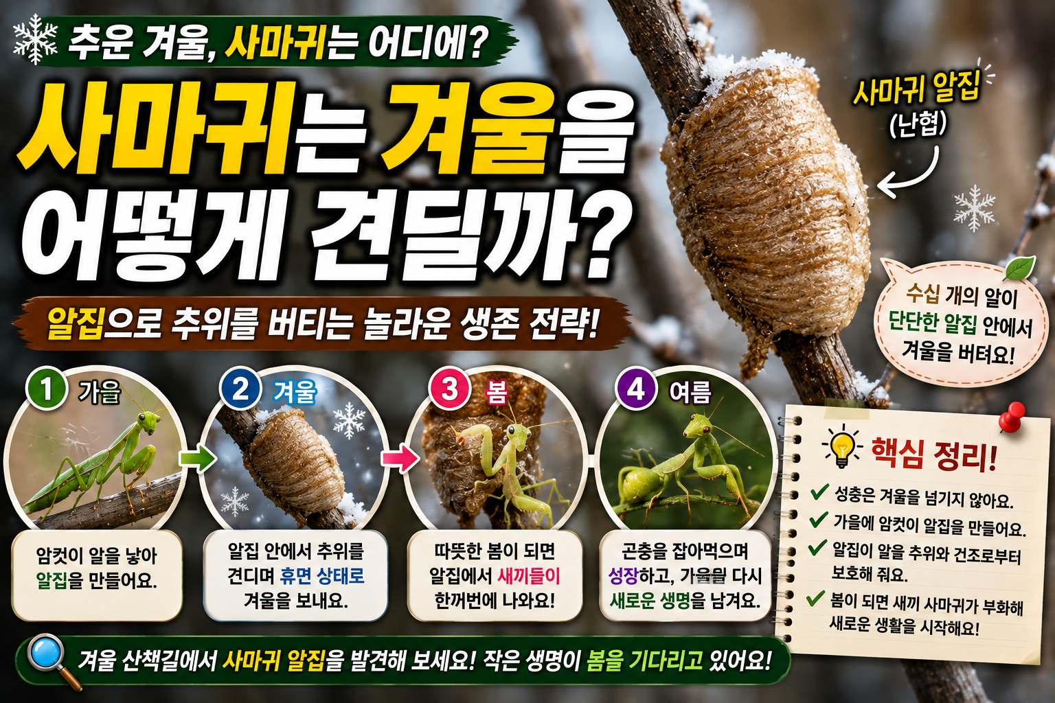 사마귀는 겨울에 어떻게 견딜까